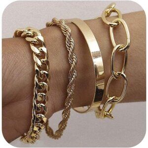 Women Gold Metal Stackable Boho Indian Bangles Bracelet Stack Non Tarnish